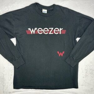 1990’s Weezer Band Vintage Black Long Sleeve T Shirt Front & Back Printed, Sz XL
